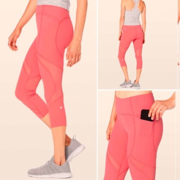 lululemon athletica Pants - LULULEMON Pants Womens 8 Coral Pink On Pace Crop 21" Cropped Leggings Mesh
